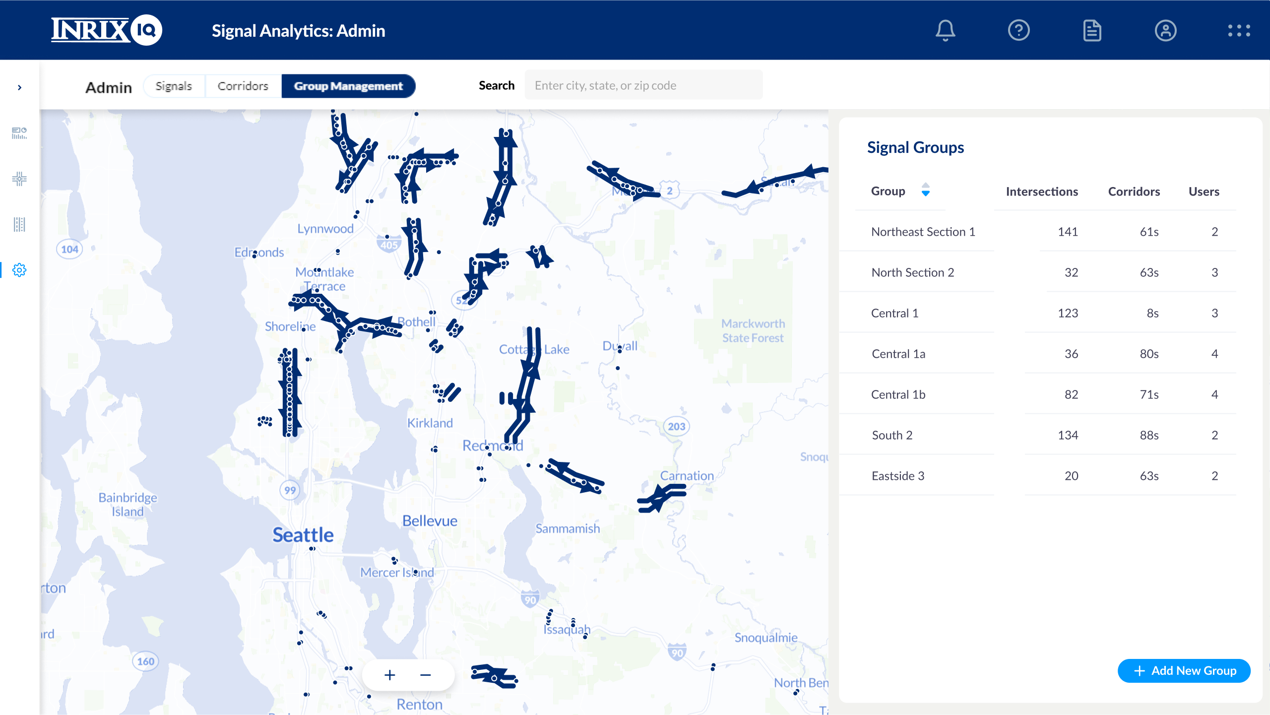 INRIX Signals groups page