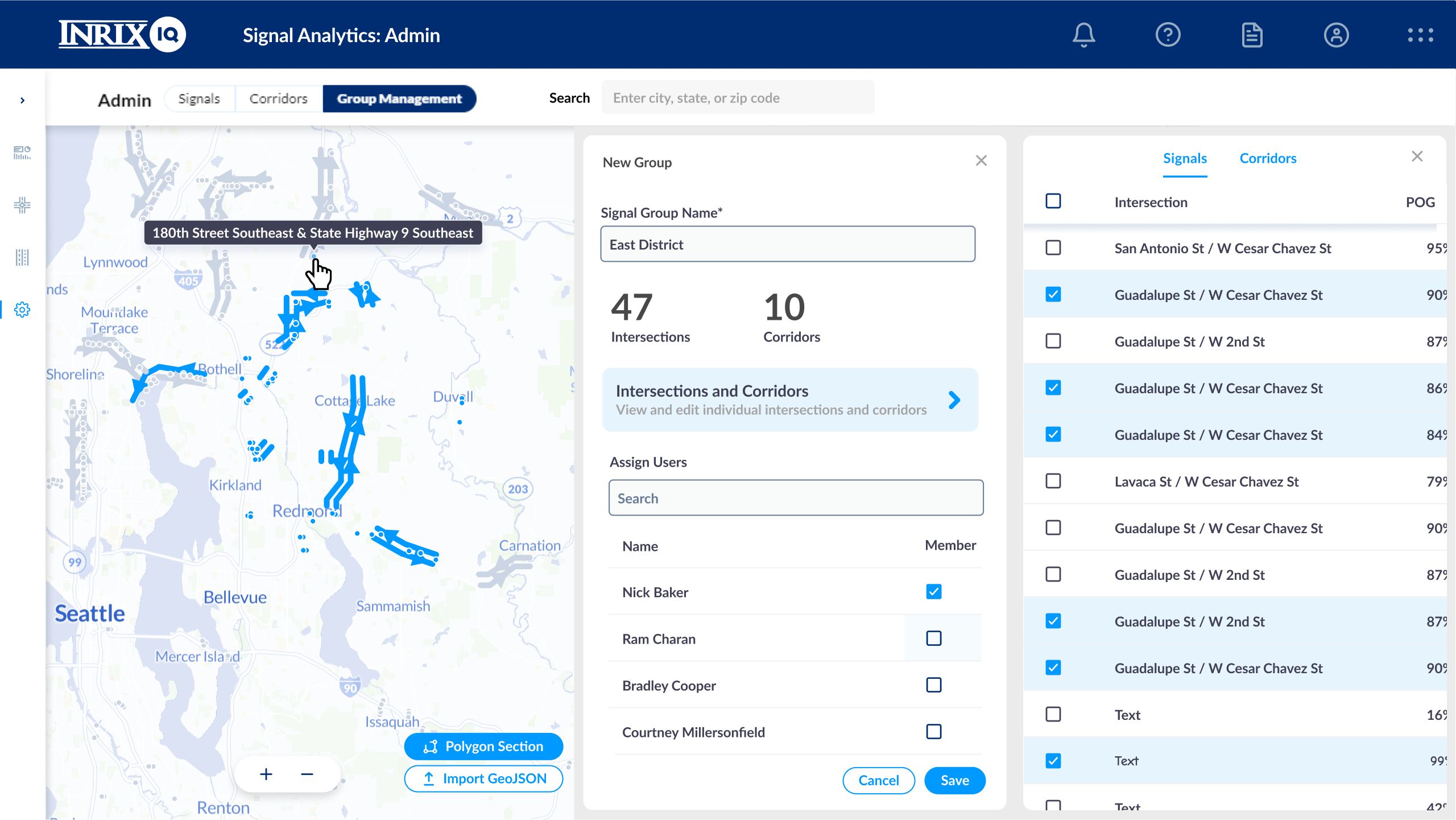 INRIX Signals groups page