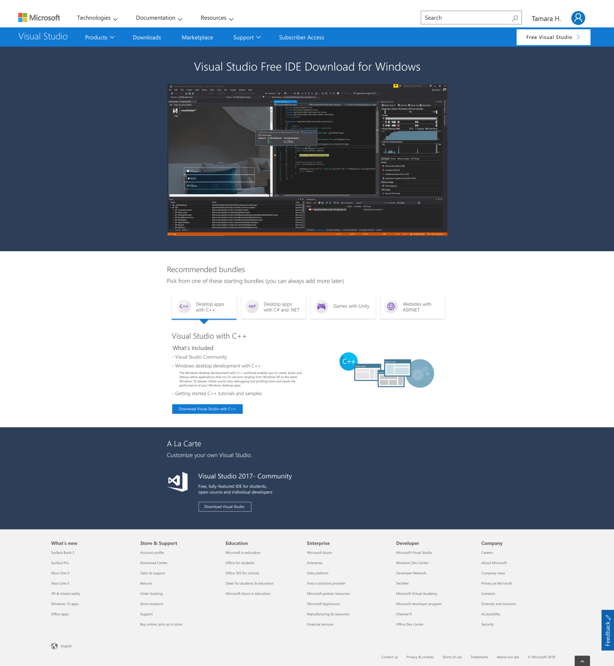 Download page for visual studio website
