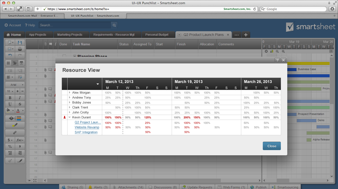 Smartsheet context view