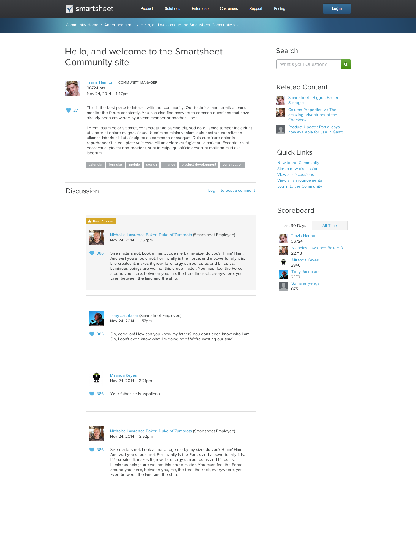 Smartsheet Community post mockup